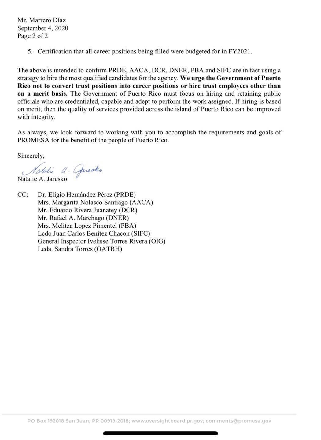 Natalie Jaresko letter p.2